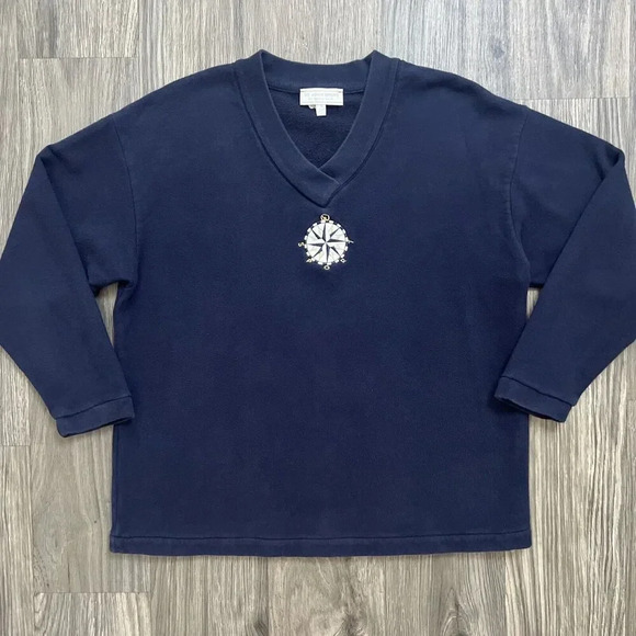 St. John Sport Marie Gray Vintage Pullover Sweater Size Medium Blue Nautical - Picture 1 of 4